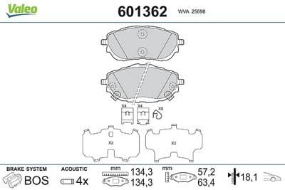 Juego de balatas de freno VALEO 601362