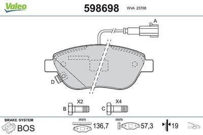 Juego de balatas de freno VALEO 598698
