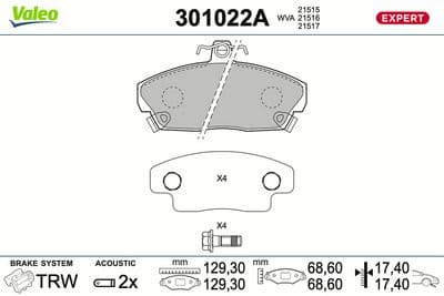 Juego de balatas de freno VALEO 301022A