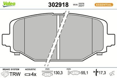Juego de balatas de freno VALEO 302918