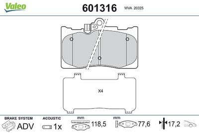 Juego de balatas de freno VALEO 601316