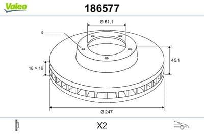 Disco de freno VALEO 186577