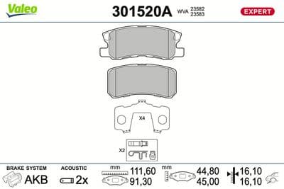 Juego de balatas de freno VALEO 301520A