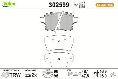 Juego de balatas de freno VALEO 302599