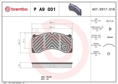 Juego de balatas de freno BREMBO P A9 001