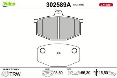Juego de balatas de freno VALEO 302589A