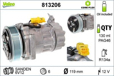 Compresor, aire acondicionado VALEO 813206