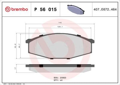 Juego de balatas de freno BREMBO P 56 015