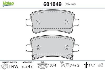 Juego de balatas de freno VALEO 601049