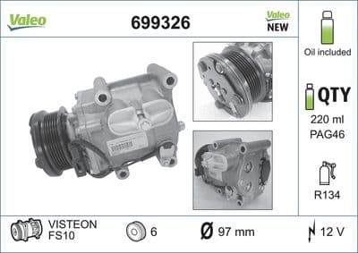 Compresor, aire acondicionado VALEO 699326