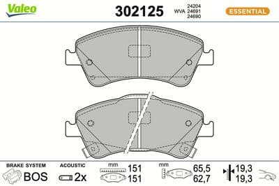 Juego de balatas de freno VALEO 302125
