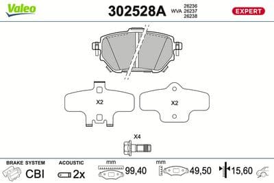 Juego de balatas de freno VALEO 302528A