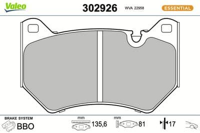 Juego de balatas de freno VALEO 302926