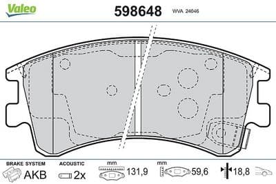 Juego de balatas de freno VALEO 598648