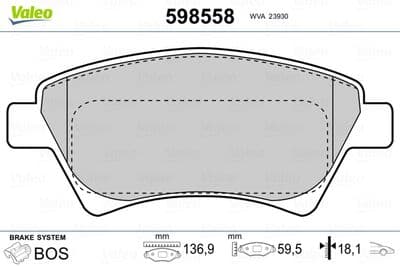 Juego de balatas de freno VALEO 598558