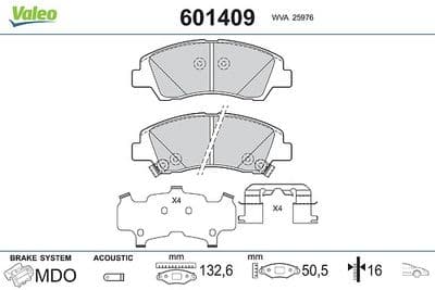 Juego de balatas de freno VALEO 601409