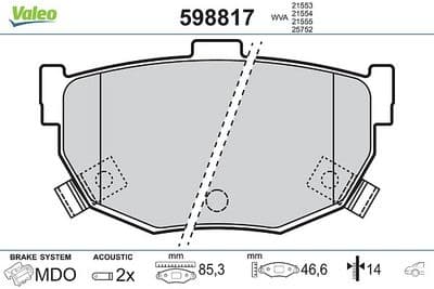 Juego de balatas de freno VALEO 598817