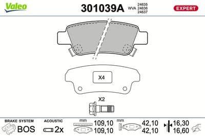 Juego de balatas de freno VALEO 301039A