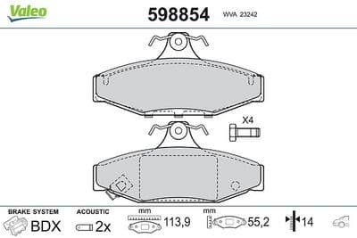 Juego de balatas de freno VALEO 598854