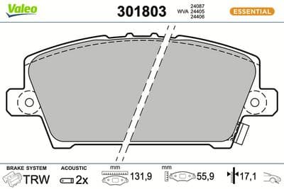 Juego de balatas de freno VALEO 301803