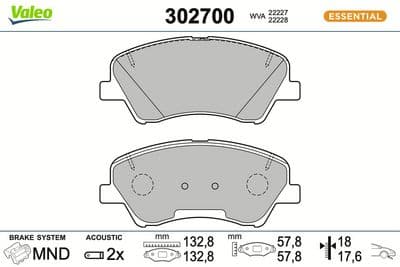 Juego de balatas de freno VALEO 302700