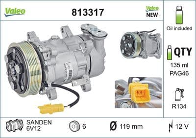 Compresor, aire acondicionado VALEO 813317