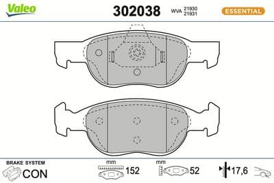 Juego de balatas de freno VALEO 302038