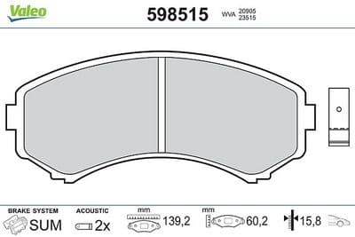 Juego de balatas de freno VALEO 598515