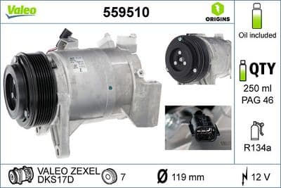 Compresor, aire acondicionado VALEO 559510
