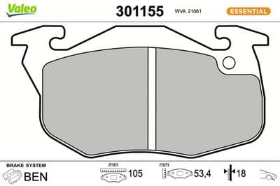 Juego de balatas de freno VALEO 301155