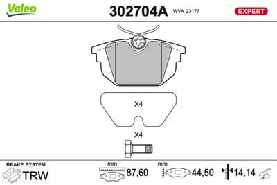 Juego de balatas de freno VALEO 302704A