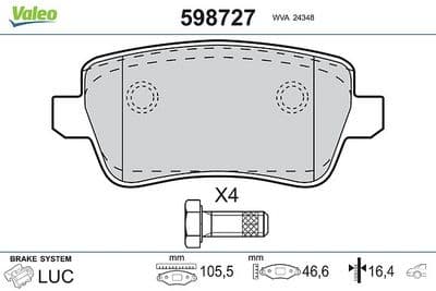 Juego de balatas de freno VALEO 598727