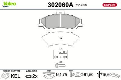 Juego de balatas de freno VALEO 302060A