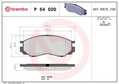 Juego de balatas de freno BREMBO P 54 020