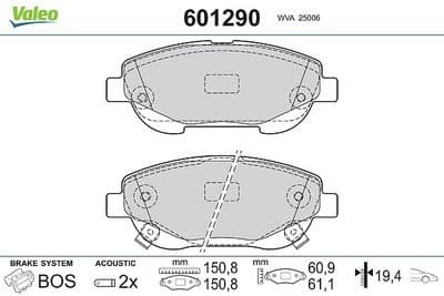 Juego de balatas de freno VALEO 601290