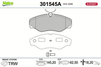 Juego de balatas de freno VALEO 301545A