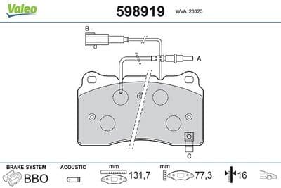 Juego de balatas de freno VALEO 598919