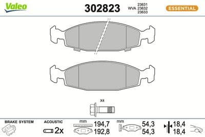 Juego de balatas de freno VALEO 302823