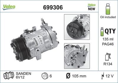 Compresor, aire acondicionado VALEO 699306