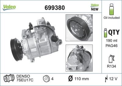 Compresor, aire acondicionado VALEO 699380