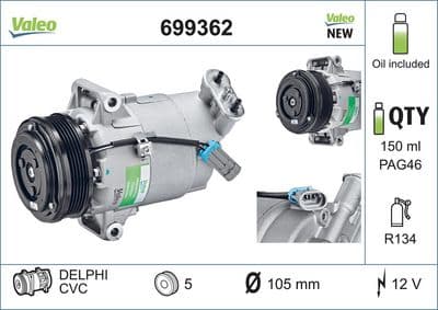 Compresor, aire acondicionado VALEO 699362