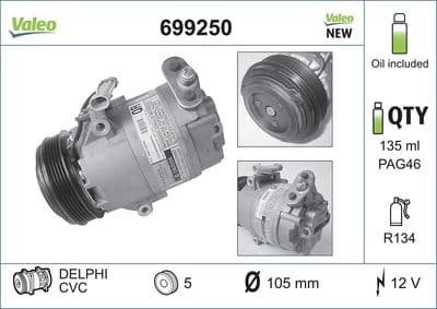 Compresor, aire acondicionado VALEO 699250