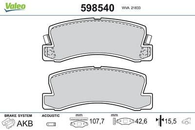 Juego de balatas de freno VALEO 598540