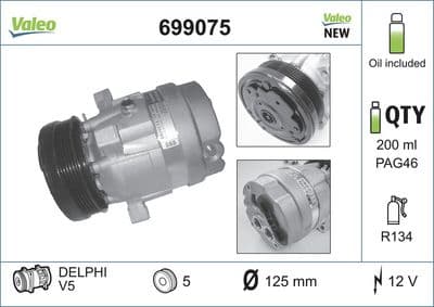Compresor, aire acondicionado VALEO 699075
