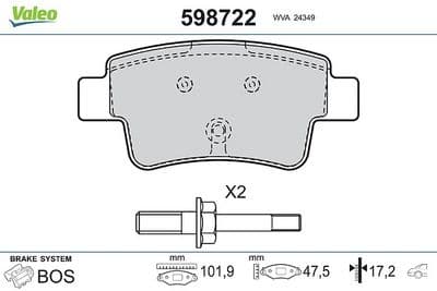 Juego de balatas de freno VALEO 598722