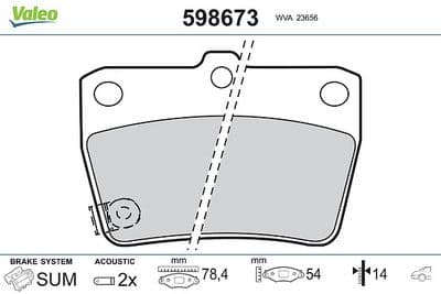 Juego de balatas de freno VALEO 598673