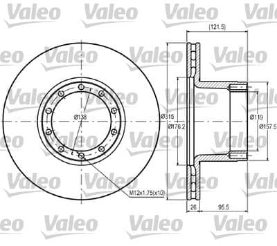 Disco de freno VALEO 187078