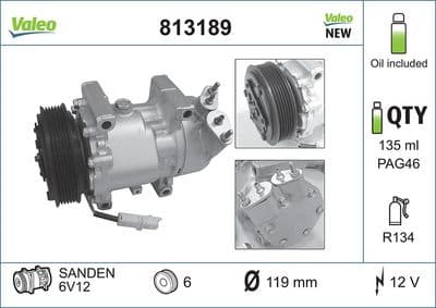 Compresor, aire acondicionado VALEO 813189