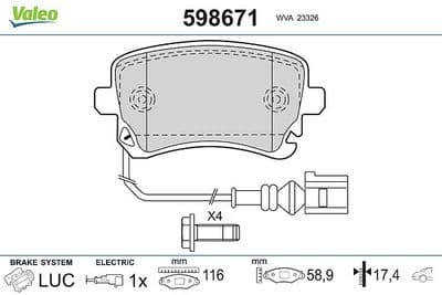 Juego de balatas de freno VALEO 598671