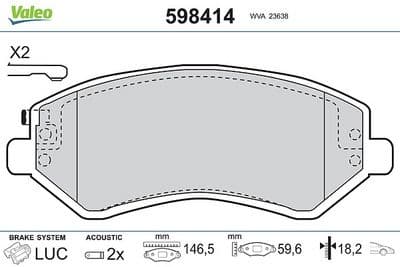 Juego de balatas de freno VALEO 598414